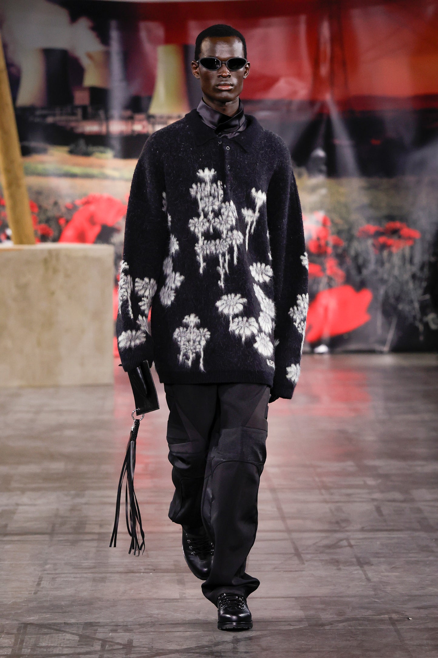 "MELTING DAISIES" KNIT LS POLO SHIRT