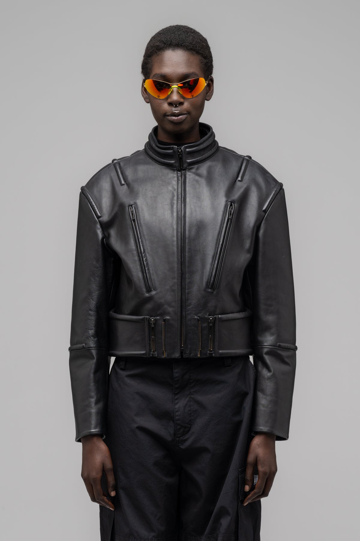 "HIPPOLYTA" GUARDED LEATHER BIKER JACKET